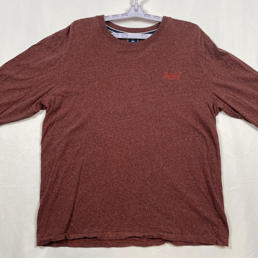 Superdry Long Sleeve T-Shirt Organic Cotton Casual Top Heathered Red 2XL